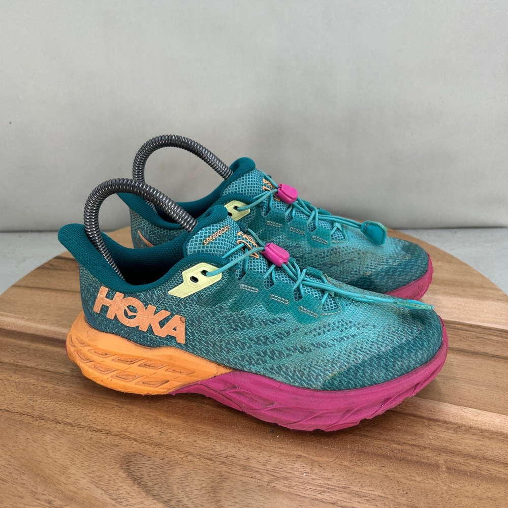 Hoka One One Speedgoat 5 Youth Deep Teal Orange Pink Trail Running Shoes Size 4